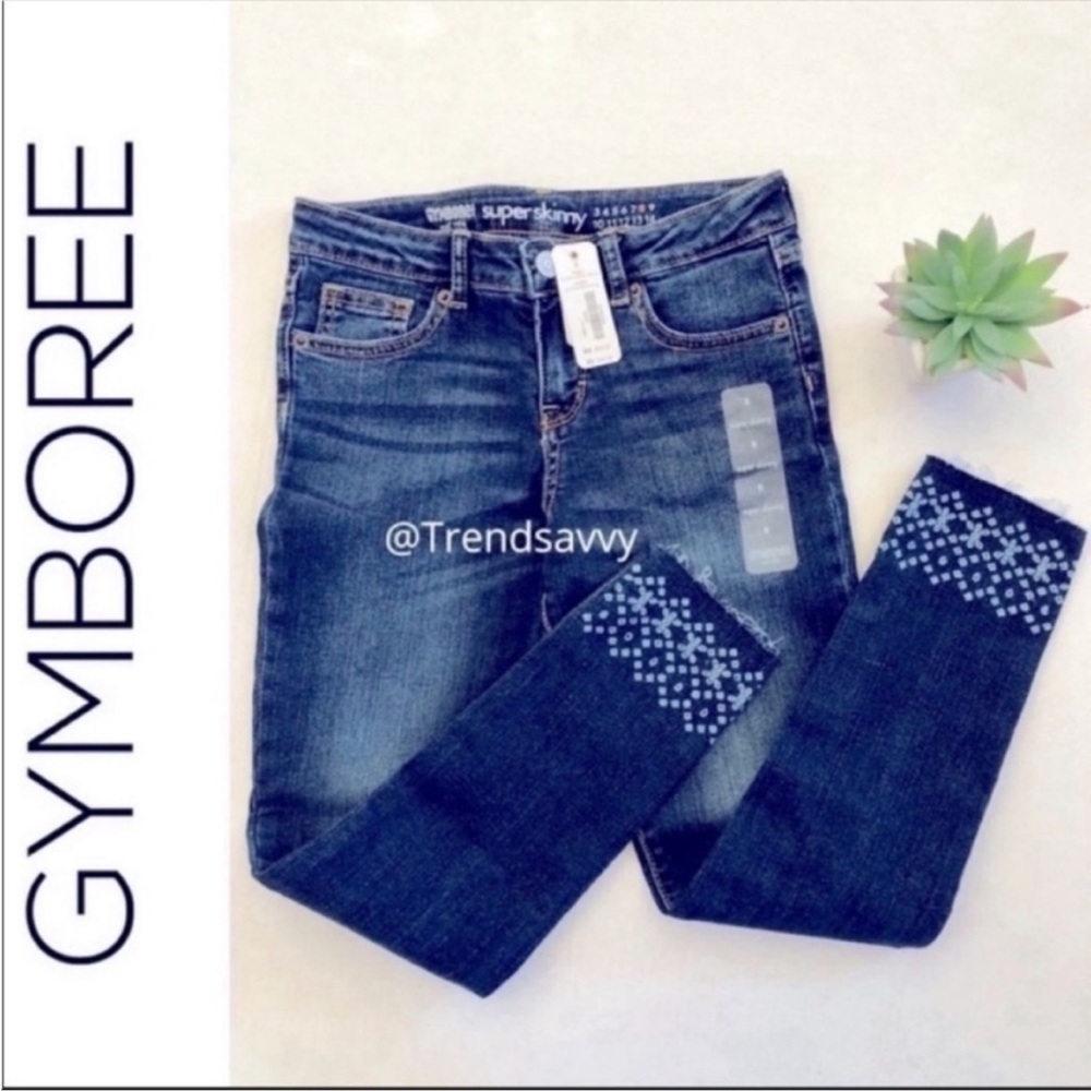 Gymboree Girls Blue Floral Embroidered Raw Hem Skinny Jeans Size 8 Plus NWT Kids